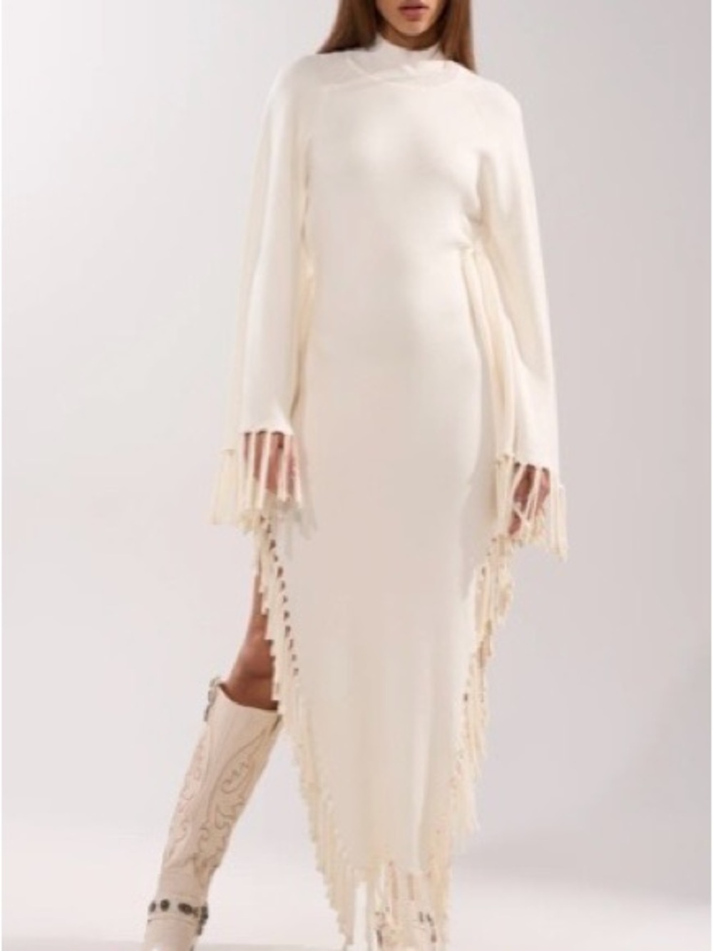 AKIRA Ivory Fringe Maxi Dress